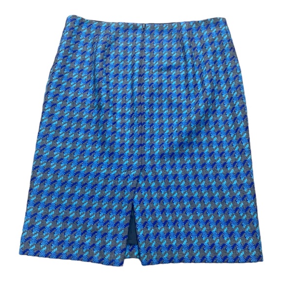 TALBOTS wool blend Plaid Check Houndstooth grey blue Pencil Skirt s 12 - Picture 2 of 8